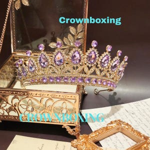 Crystal Queen Purple Crystal Crown quinceanera queen Headpiece, bridal hair accessories floral Headpiece Anniversary Gift Birthday gift