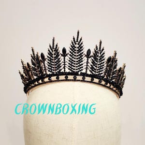Bridal Crown Crystal Wedding black tiara, Bride Headband Headpiece Rhinestones Pageant Prom Crown, Hair Accessory Gothic leaf Queen Crown