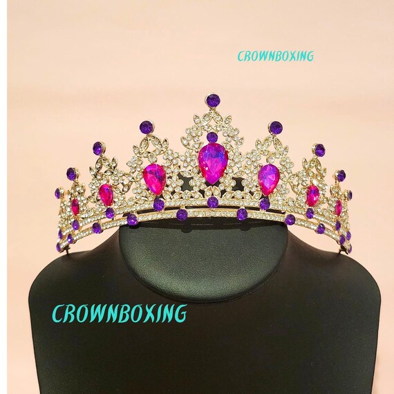 MEZHEN Corona Tiara In Cristallo Rosa E Strass Per Sposa, Diametro 14,5 Cm, Copricapo Principessa - 5