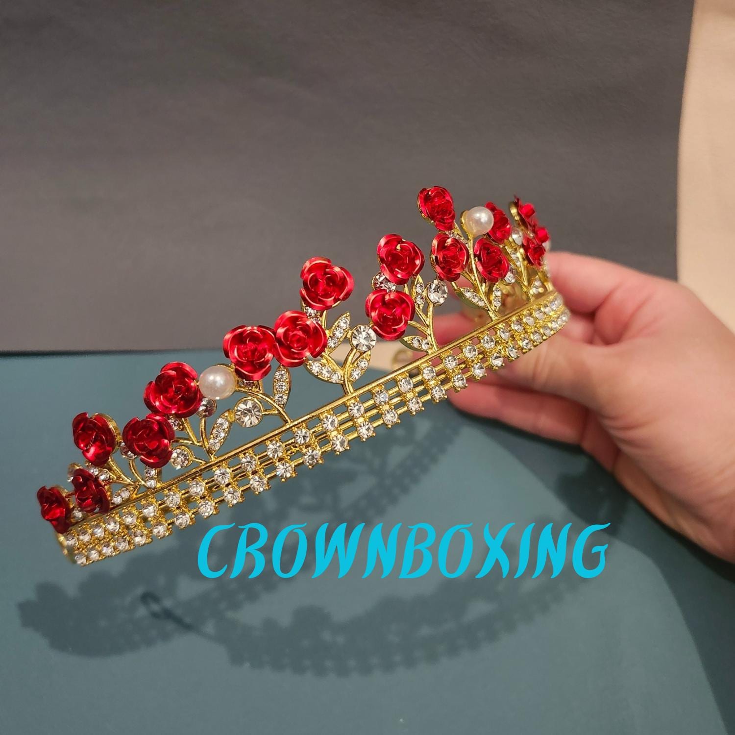 Red rose Crystal Tiara Crown, elegant Rhinestone Wedding Headpiece, Bridal Floral hair accessories, Bride party Princess jewelry birthday