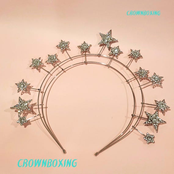 Star Crown Crystal Bridal Tiara Rhinestone Pageant Diadem Star Headdress Wedding Baroque Star Crown Crystal Bridal Tiaras Rhinestone Pageant  main image 3