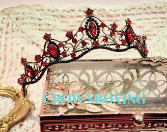 Vintage Handmade Crown, Burgundy Crystal Crown, Victorian Tiara, Copper Crown Vintage Handmade Crown, Burgundy Crystal Crown, Victorian  main image 2