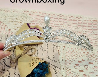 パールブライダルティアラ、クリスタルウェディングヘッドピースジュエリー（女性用）、プリンセスプロムクラウン、バースデークイーンヘアピース