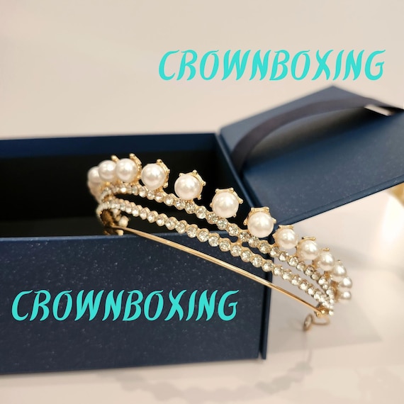 Gold Crystal Pearl Tiara Crown Elegant Wedding Hair Jewelry  display picture 1