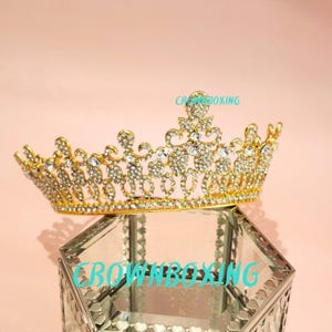 Rhinestone gold Crown Tiara, Prom Tiara, Quinceanera tiara, birthday Gift Tiara, wedding Headpiece, princess Tiara, wedding Tiara,Headband