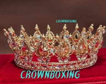 Tiara de noiva com coroa de rainha, acessórios de cabelo com cristais dourados, tiara para festa de aniversário, coroa para debutante, presentes de Natal, tiara para baile de formatura.