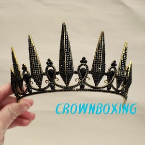 Black Rhinestone Tiara and Crown Headband for Queen Princess baroque Crystal Headpiece Bridal wedding accessories Hair Jewlery party prom