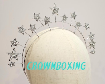 Silver Bridal Tiara, Crystal Bridal Crown, star Rhinestone Tiara, sparkling wedding Hair accessories, birthday Gift, Bride Headband