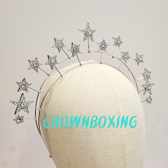 Silver Bridal Tiara, Crystal Bridal Crown, Star Rhinestone  display picture 2
