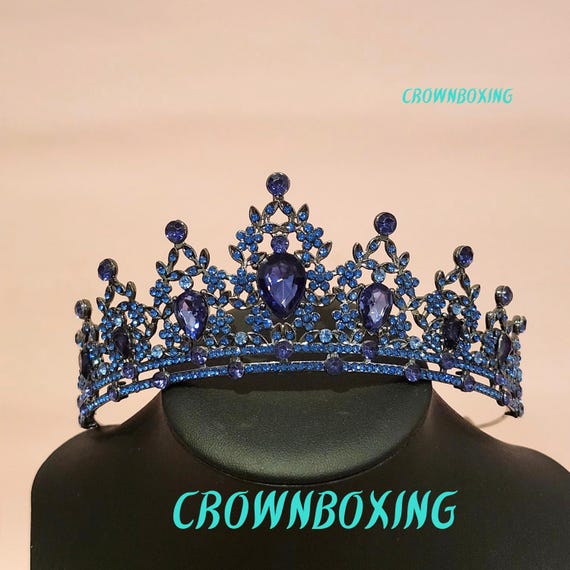 Vintage Blue Wedding Crown Tiara Floral Rhinestone Queen 