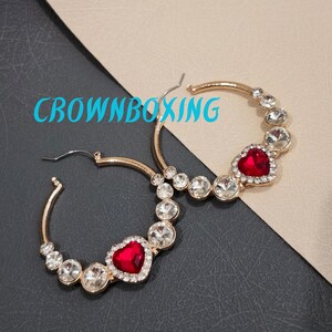 Red heart red Hoop earrings for Women Crystal Drop Dangle Earrings, Wedding party romantic statement jewelry Princess Bridal earrings