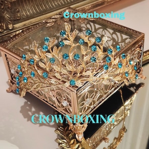 Blue Crystal Vintage Bride Tiara, wedding Headpiece Tiara, bridesmaid Headband, bridal Rhinestone Crown, Anniversary Gift, Pageant Crown