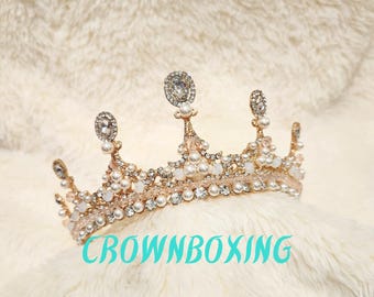 Pearl Baroque Tiara gold Crystal Princess crown quinceanera party wedding Headpiece Bridal Vine Headband Costume Bride hair jewelry birthday