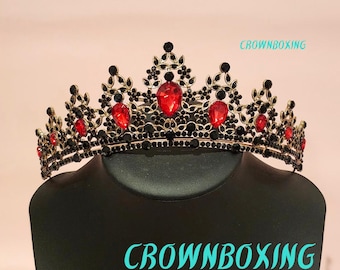 Silver Fire Red Rhinestone Tiara Handmade Queen Crown  display picture 1