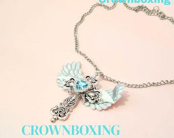 Y2K Blue Angel Wing-ontwerpketting, statementketting, Fairy Core, verjaardagscadeau, begin jaren 2000, Y2K Street Wear-ketting, cadeau voor haar