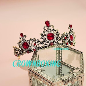 Wedding princess crown, baroque red Crystal Tiara, Rhinestone Queen Crown,Wedding crown, bridal hair accessories, bridesmaid gift, birthday