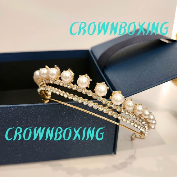 Gold Crystal Pearl Tiara Crown Elegant Wedding Hair Jewelry  display picture 1