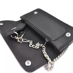 Cartera de motociclista para hombre, Cartera de piel con cadena, Cartera de motociclista con cadena, Cartera personalizada con cadena, Cartera de piel con cadena para hombre Negra