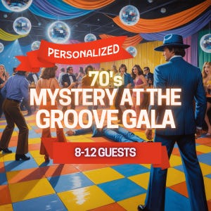 Personalized Murder Mystery Game | 8-12 Adults | 70s Disco Theme | Print / Digital Download | Dinner Party Game