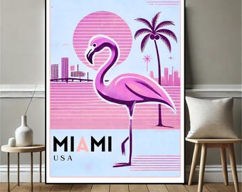 Miami Poster, Miami Travel Print, Minimalist Travel Print, Fashion Poster, Gift Idea, A0/A1/A2, Digital Wall Print, Wall Decor