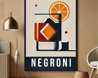 Negroni Cocktail Print, Negroni Cocktail Poster, Bar Wall Art, Classic Bar Cart Art Prints, Retro Cocktail Print, House Warming Gift
