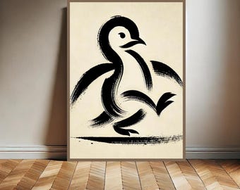 Pekochan Penguin, Japanese Penguin, Vintage Penguin Woodblock Poster, Penguin Print, Japanese Penguin Printable Wall Art, Digital Download