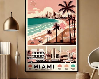 Miami Poster, Miami Travel Print, Minimalist Travel Print, USA Poster, Gift Idea, A0, A1, A2 Digital Wall Print