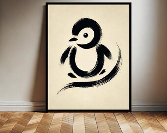 Koupenchan Penguin, Japanese Penguin, Vintage Penguin Woodblock Poster, Penguin Print, Japanese Penguin Printable Wall Art, Digital Download