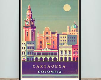 Cartagena Colombia Poster, Colombia Travel Print, Minimalist Travel Print, Travel Gift Idea, A0, A1, A2 Digital Wall Print, Wall Decor