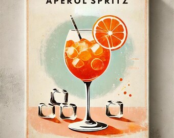 Aperol Spritz Cocktail Print Poster, Cocktail Poster, Cocktail Print, Kitchen Decor, Cocktail Gift, Aperol Spritz Poster, Kitchen Wall Art