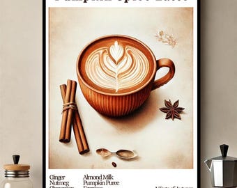 Pumpkin Spice Latte Print Poster, Pumpkin Spice Poster, Coffee Print, Kitchen Decor, Housewarming Gift, Kitchen Wall Art, Autumn Wall Art A2