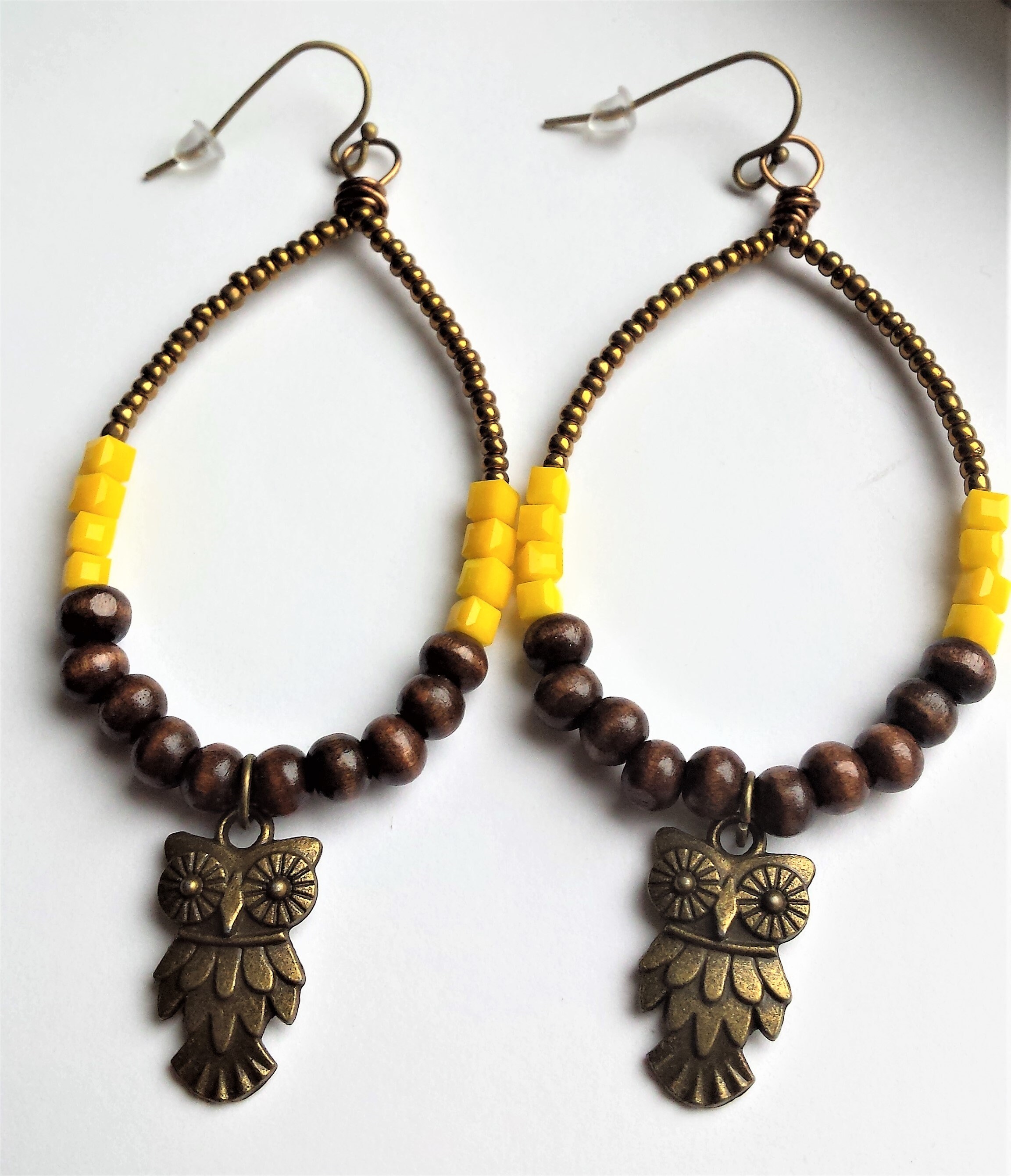 Antique Bronze Owl Hoop Earrings/ Boho Style Earring/ Natural Etsy