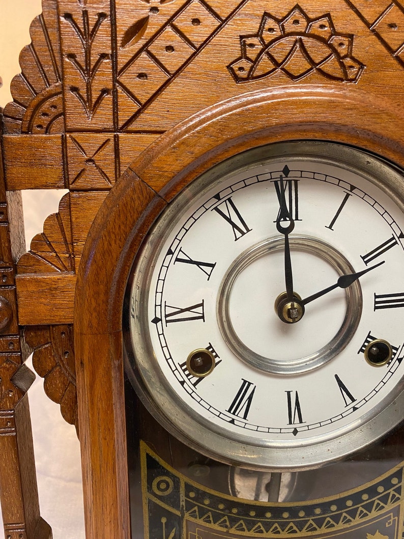 Antique New Haven Clock Company 8 Day Clock Oak Mantle or Wall Etsy