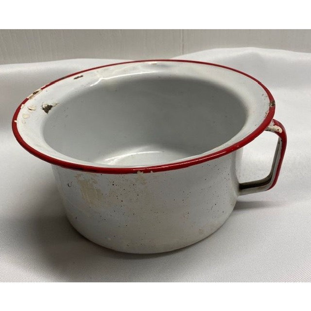 Vintage Bedpan Urinal Metal Enamel Peepot With Handle Etsy