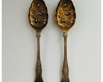 Two Vintage Berry Pattern Serving Spoon with Fruit Pattern, Made in England