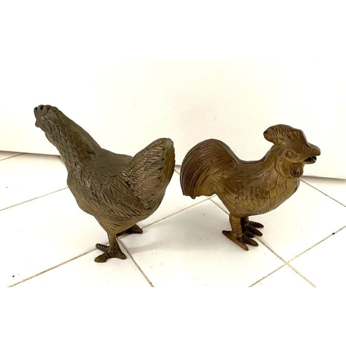 Vintage Brass Chicken Figurines Set of Two Hens Roosters - Etsy