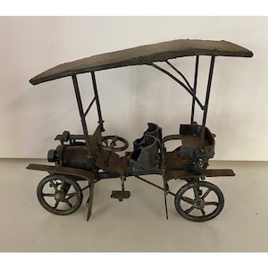 Vintage Rustic Antique Car Model Farmhouse Country Decor Signed Sculpture