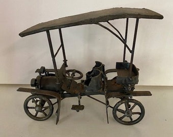 Vintage Rustic Antique Car Model Farmhouse Country Decor Signed Sculpture