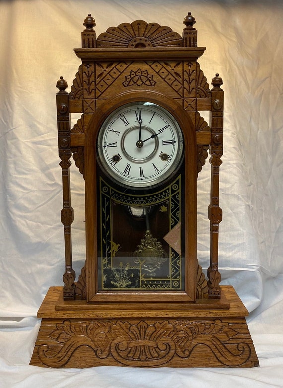 Antique New Haven Clock Company 8 Day Clock Oak Mantle or Wall Etsy