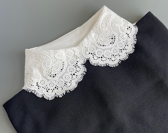 Abnehmbarer Spitzenkragen mit Fransen |  Weißer Jacquard Kragen Dickey | Elegantes Damen Mode-Accessoire | Geschenk für Sie