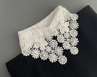 Detachable Pearl Lace Collar |  Chic White Collar Dickey | Elegant Women's Fashion Accessory | Gift for Her