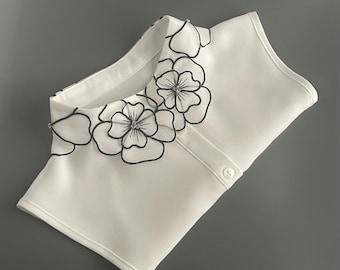 Embroidered Detachable Collar |  White Floral Tulle Collar Dickey | Elegant Women's Fashion Accessory | Gift for Her