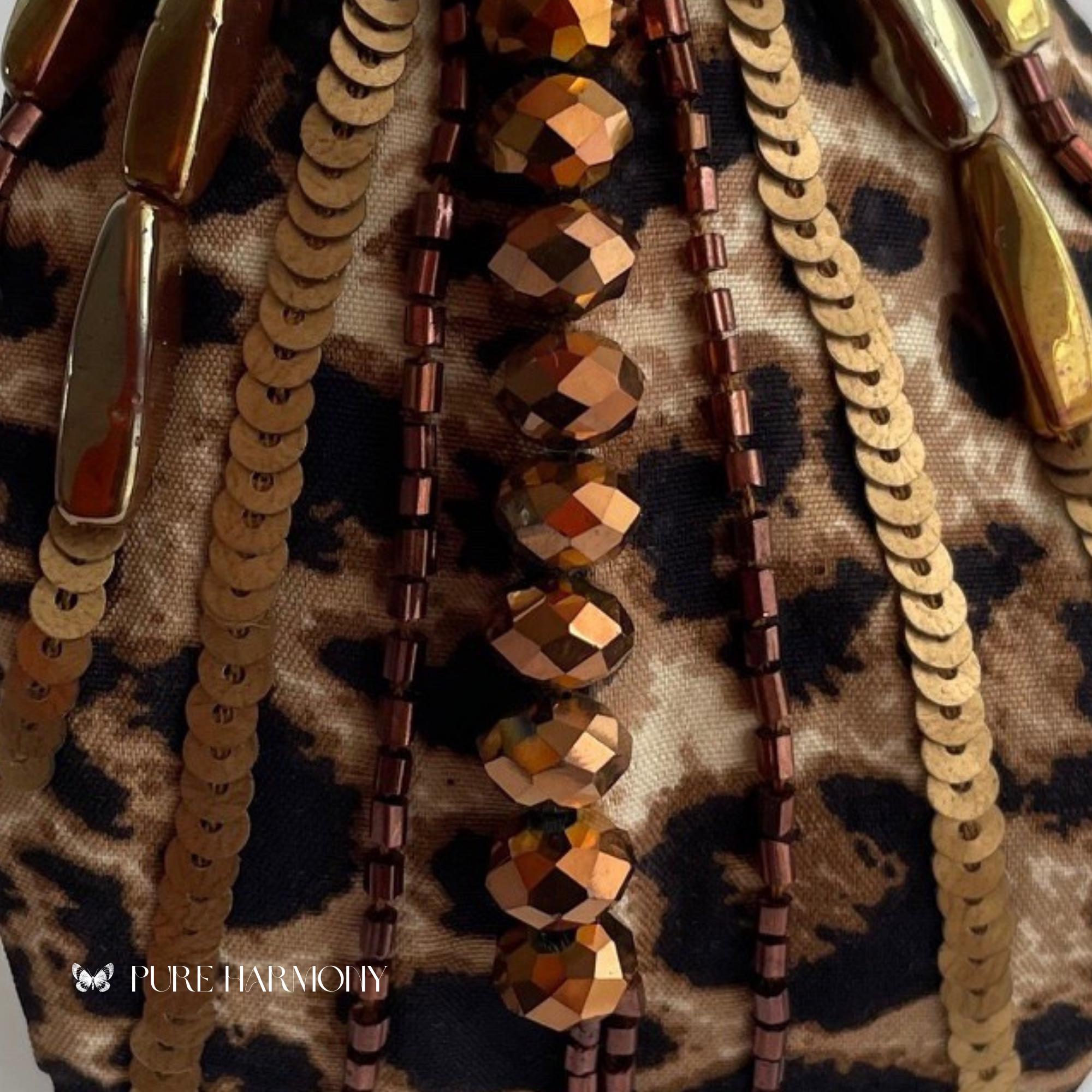Leopard Print Headband With Gold Sequins & Bronze Crystals  display picture 2