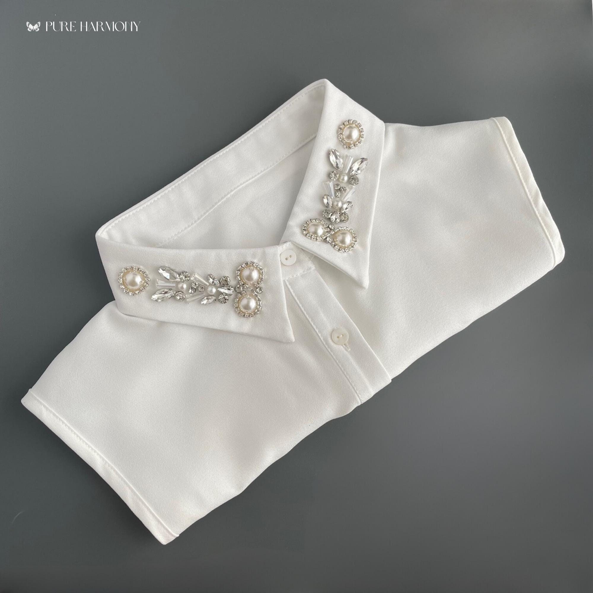 Shinywear Colletto Finto Bianco Dickey Staccabile Per Donna – Falso Colletto Camicia Con Bottoni E Passanti Per Le Braccia (Taglia M) - copertina