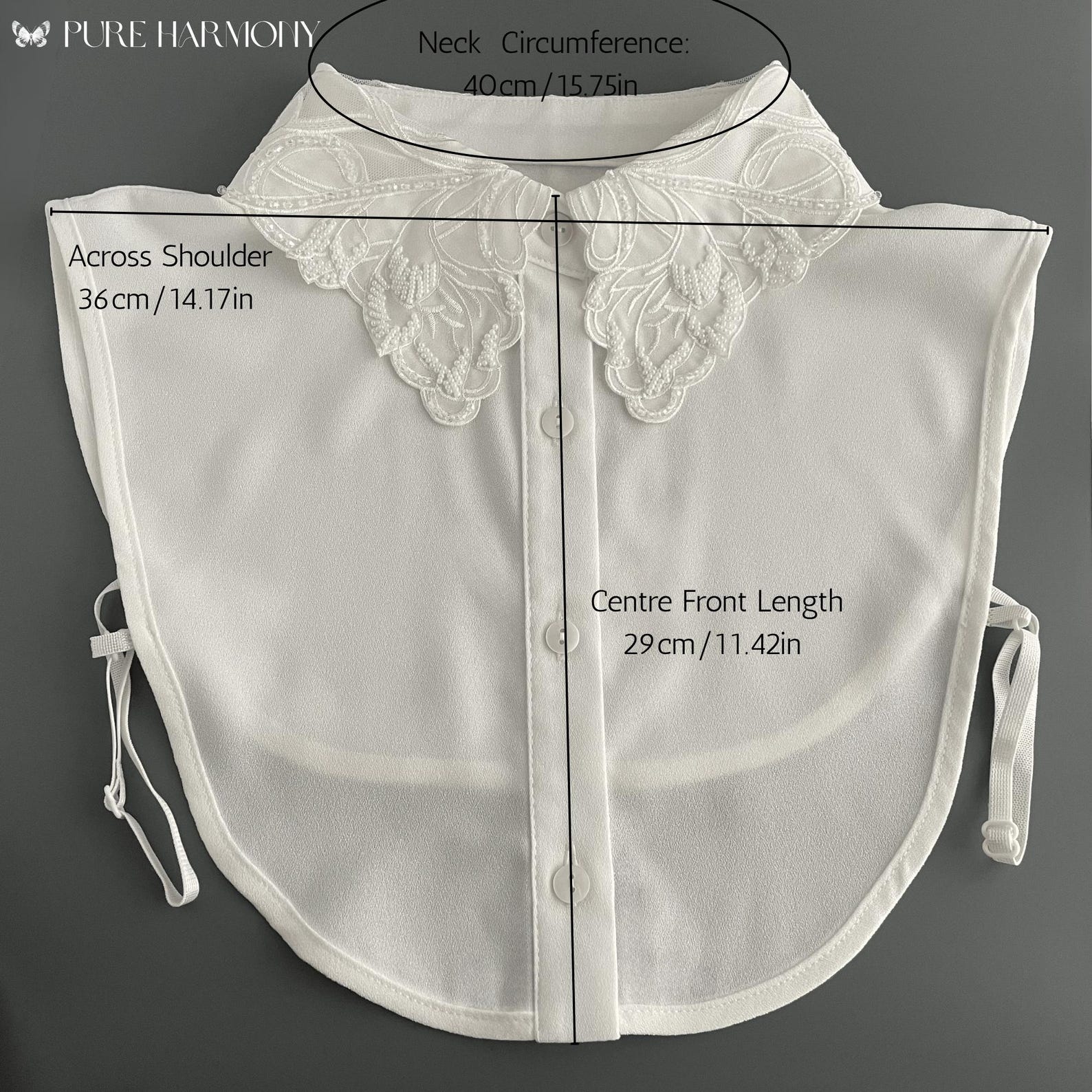 Embroidered Lace Detachable Collar | Tulle Panels & Beaded White Collar ...