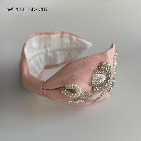 Handmade Pink Headband With Pearls & Beads | Bold Elegant 
