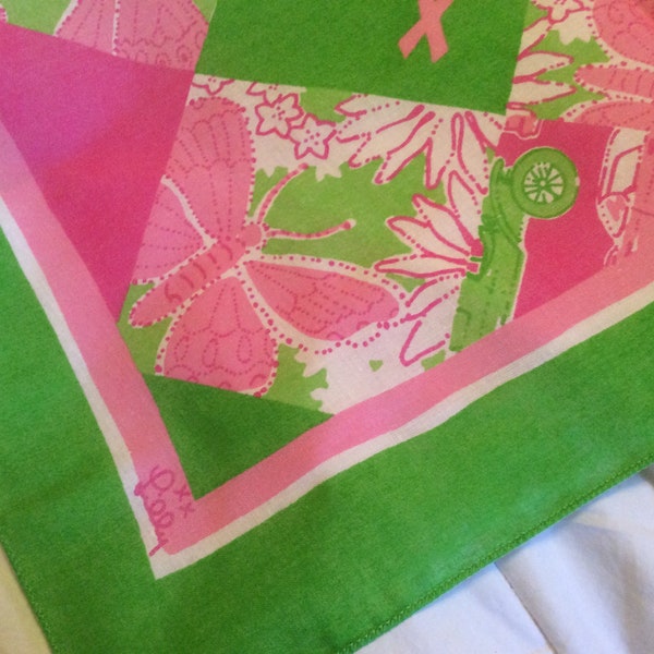 Buy 2 get 1 free + Free Shipping Out of Print Lilly Pulitzer Ford Vintage Bandana/Scarf Hankie  Flowers/Trucks/Butterflies Cancer Awareness