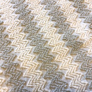Cabin Craft Gray and creamy white  Zig Zag chenille  fabric pce RARE vintage crafting