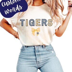 Custom Team Bow Comfort Colors Shirt, Football Mom, Football Mama, Cheer Mom, Sports Girlfriend, Sports Grandma, Football Season Tee