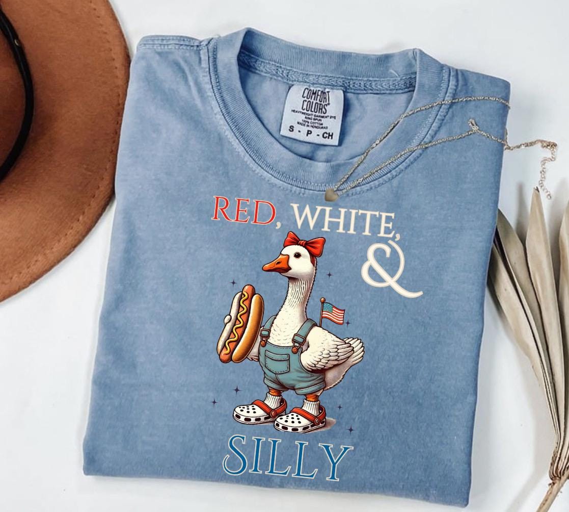 Red White And Silly Goose Shirt Funny 4th Of July Duck Shirt USA Humor Tee Comfort Colors Unhinged Animal Tee Patriotic Hotdog Graphic Shirt